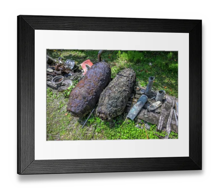 Framed Print : Various remains of World War II related objects displayed in a community on Emirau Island, New Ireland Province, Papua New Guinea. December, 2023 Framed Print : Various remains of World War II related objects displayed in a community on Emirau Island, New Ireland Province, Papua New Guinea. December, 2023
