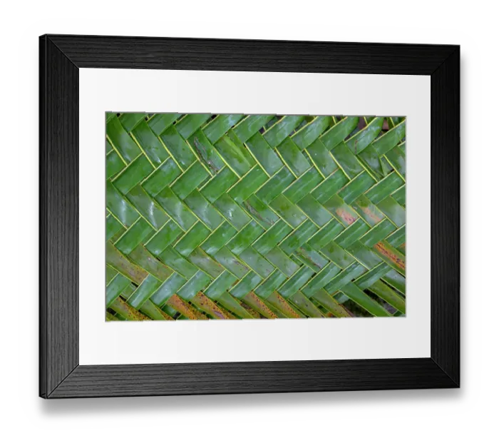 Framed Print : Close-up of woven palm leaves, Loaua Island, Murat Marine Protected Area, Bismarck Archipelago, New Ireland Province, Papua New Guinea. November, 2023