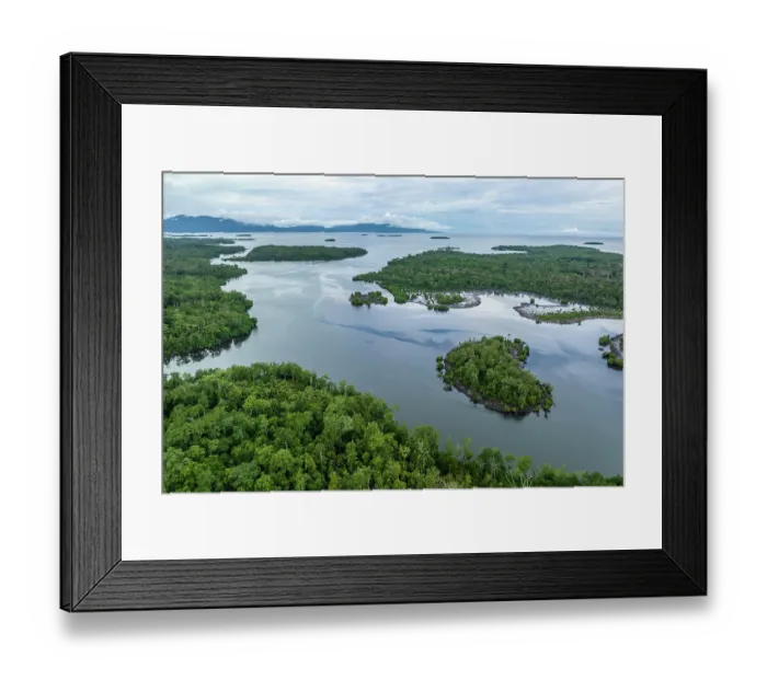 Framed Print : Aerial view of a river near Munda leading into the Roviana lagoon, New Georgia, Western Province, Solomon Islands. July, 2023 Framed Print : Aerial view of a river near Munda leading into the Roviana lagoon, New Georgia, Western Province, Solomon Islands. July, 2023