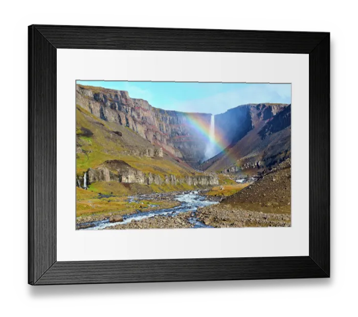 Framed Print : Hengifoss waterfall with rainbow surrounded by basalt cliffs, Hengifoss River, Iceland. September, 2023 Framed Print : Hengifoss waterfall with rainbow surrounded by basalt cliffs, Hengifoss River, Iceland. September, 2023