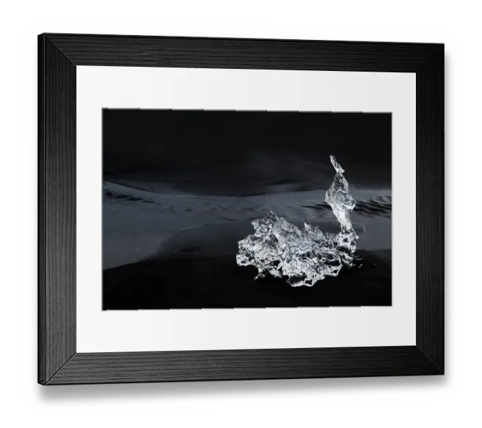 Framed Print : Ice on black, volcanic sand beach, Diamond beach, Jokulsarlon, Vatnajokull National Park, Iceland. September, 2023 Framed Print : Ice on black, volcanic sand beach, Diamond beach, Jokulsarlon, Vatnajokull National Park, Iceland. September, 2023
