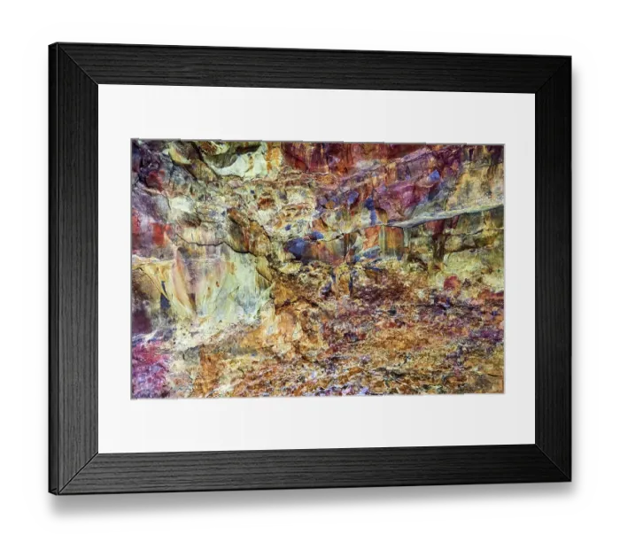 Framed Print : Coloured rocks inside the magma chamber of the dormant Thrihnukagigur volcano. Yellow is sulfur oxide, grey and black is basalt rock and green is copper Framed Print : Coloured rocks inside the magma chamber of the dormant Thrihnukagigur volcano. Yellow is sulfur oxide, grey and black is basalt rock and green is copper