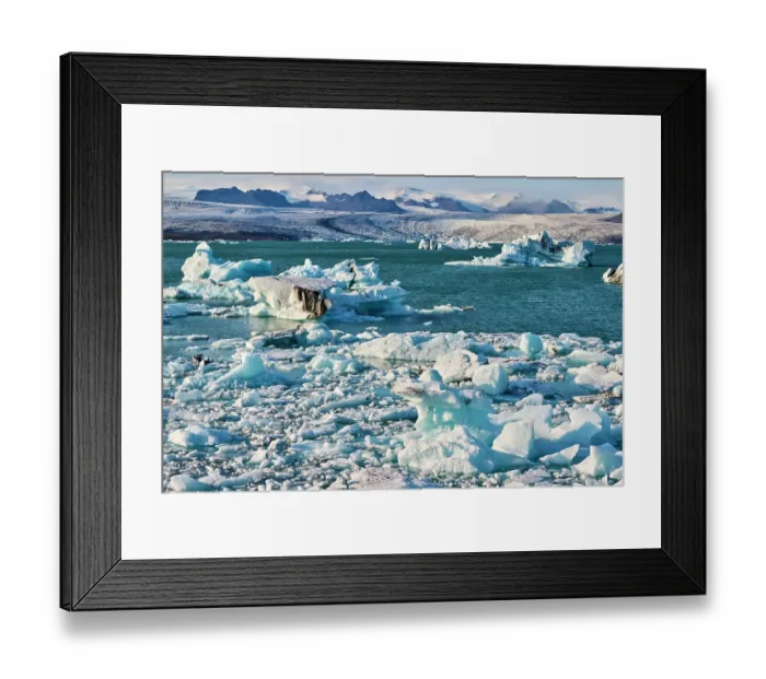 Framed Print : Glacial lagoon with glacier in background, Jokulsarlon ice lagoon, Vatnajokull National Park, Iceland. September, 2023 Framed Print : Glacial lagoon with glacier in background, Jokulsarlon ice lagoon, Vatnajokull National Park, Iceland. September, 2023