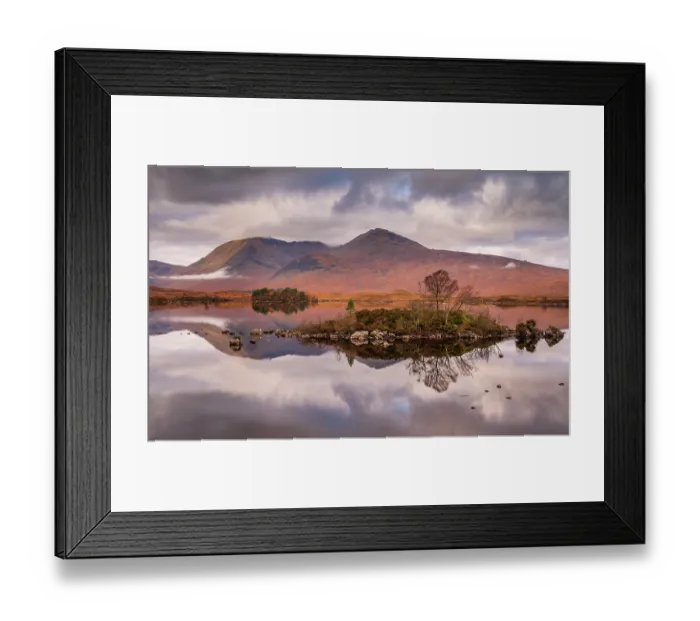Framed Print : View of Lochan na h Achlaise and mountains behind, Rannoch Moor, Glencoe, Scotland, UK. November, 2023 Framed Print : View of Lochan na h Achlaise and mountains behind, Rannoch Moor, Glencoe, Scotland, UK. November, 2023