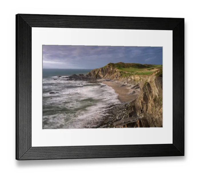 Framed Print : View of Rockham Beach in late evening light, Mortehoe, North Devon, England, UK. May, 2023 Framed Print : View of Rockham Beach in late evening light, Mortehoe, North Devon, England, UK. May, 2023