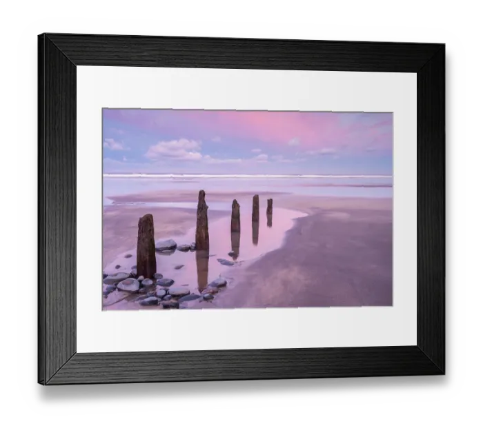 Framed Print : Westward Ho! beach at sunrise, low tide with old wooden groynes exposed, North Devon, England, UK. January, 2023 Framed Print : Westward Ho! beach at sunrise, low tide with old wooden groynes exposed, North Devon, England, UK. January, 2023