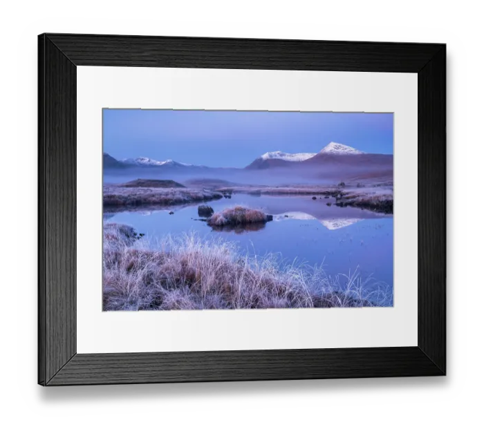 Framed Print : View of Lochan na h-Achlaise and the Black Mount, Rannoch Moor, on a frosty morning in autumn, Argyll and Bute, Highlands, Scotland, UK. November, 2023 Framed Print : View of Lochan na h-Achlaise and the Black Mount, Rannoch Moor, on a frosty morning in autumn, Argyll and Bute, Highlands, Scotland, UK. November, 2023
