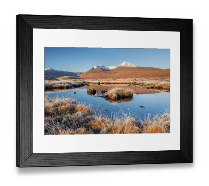 Framed Print : View of Lochan na h-Achlaise and the Black Mount, Rannoch Moor, on a frosty morning in autumn, Argyll and Bute, Highlands, Scotland, UK. November, 2023 Framed Print : View of Lochan na h-Achlaise and the Black Mount, Rannoch Moor, on a frosty morning in autumn, Argyll and Bute, Highlands, Scotland, UK. November, 2023