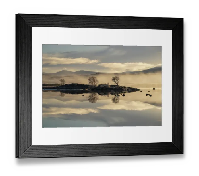 Framed Print : Frosty trees reflecting in a loch on a misty morning with moorland behind, near Loch Ba, Argyll and Bute, Highlands, Scotland, UK. November, 2023 Framed Print : Frosty trees reflecting in a loch on a misty morning with moorland behind, near Loch Ba, Argyll and Bute, Highlands, Scotland, UK. November, 2023
