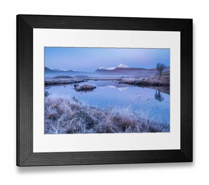 Framed Print : View of Lochan na h-Achlaise and the Black Mount, Rannoch Moor, on a frosty morning in autumn, Argyll and Bute, Highlands, Scotland, UK. November, 2023 Framed Print : View of Lochan na h-Achlaise and the Black Mount, Rannoch Moor, on a frosty morning in autumn, Argyll and Bute, Highlands, Scotland, UK. November, 2023