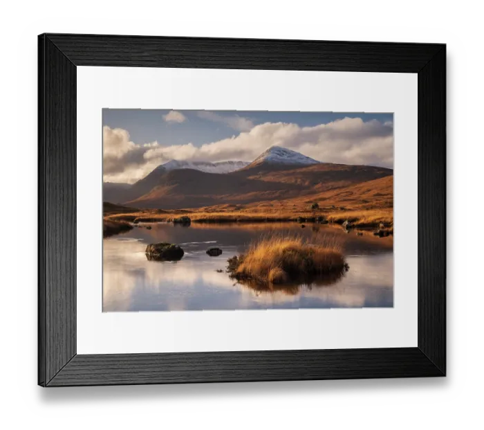 Framed Print : RF - View of Lochan na h-Achlaise and the Black Mount, Rannoch Moor in evening light, Argyll and Bute, Highlands, Scotland, UK. November, 2023 Framed Print : RF - View of Lochan na h-Achlaise and the Black Mount, Rannoch Moor in evening light, Argyll and Bute, Highlands, Scotland, UK. November, 2023