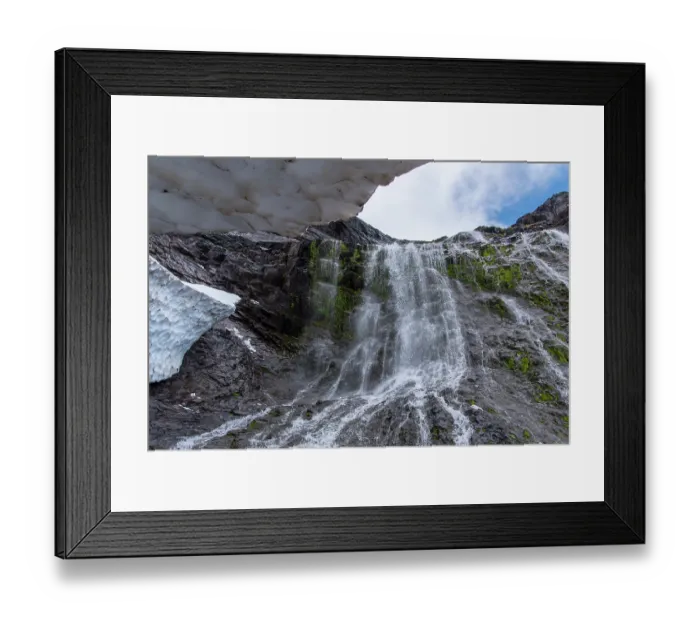 Framed Print : Waterfall and adjacent ice cave, Los Alerces National Park, UNESCO World Heritage Site, Patagonia, Argentina. March, 2024 Framed Print : Waterfall and adjacent ice cave, Los Alerces National Park, UNESCO World Heritage Site, Patagonia, Argentina. March, 2024
