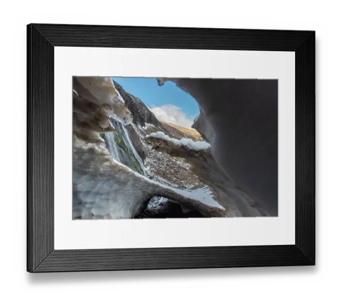 Framed Print : Ice tunnel adjacent to a waterfall above the treeline in Los Alerces National Park, UNESCO World Heritage Site, Patagonia, Argentina. March, 2024 Framed Print : Ice tunnel adjacent to a waterfall above the treeline in Los Alerces National Park, UNESCO World Heritage Site, Patagonia, Argentina. March, 2024