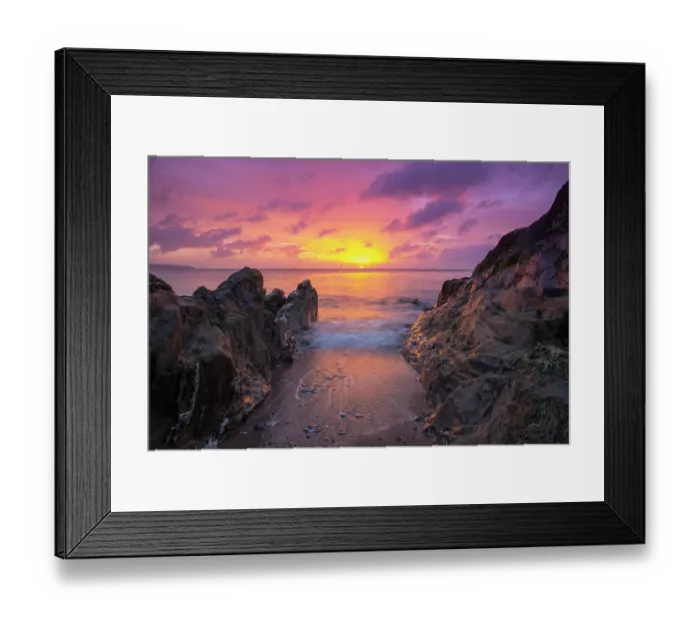 Framed Print : View looking out to sea at sunrise from beach at Tor cross, Slapton, South Devon, England, UK. April, 2023 Framed Print : View looking out to sea at sunrise from beach at Tor cross, Slapton, South Devon, England, UK. April, 2023