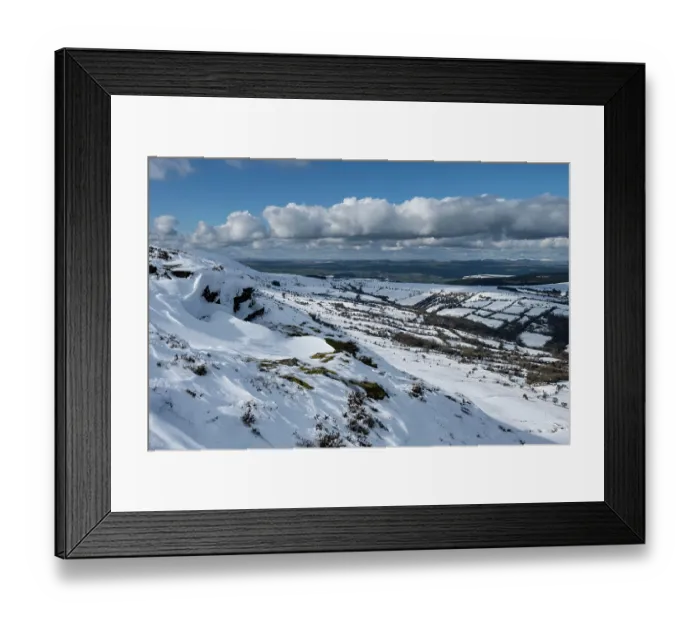 Framed Print : Head of the River Monnow Valley and the Wye Valley in distance absent of snow, viewed from Back Hill / Cat's Back, Herefordshire, England, UK. March, 2024 Framed Print : Head of the River Monnow Valley and the Wye Valley in distance absent of snow, viewed from Back Hill / Cat's Back, Herefordshire, England, UK. March, 2024