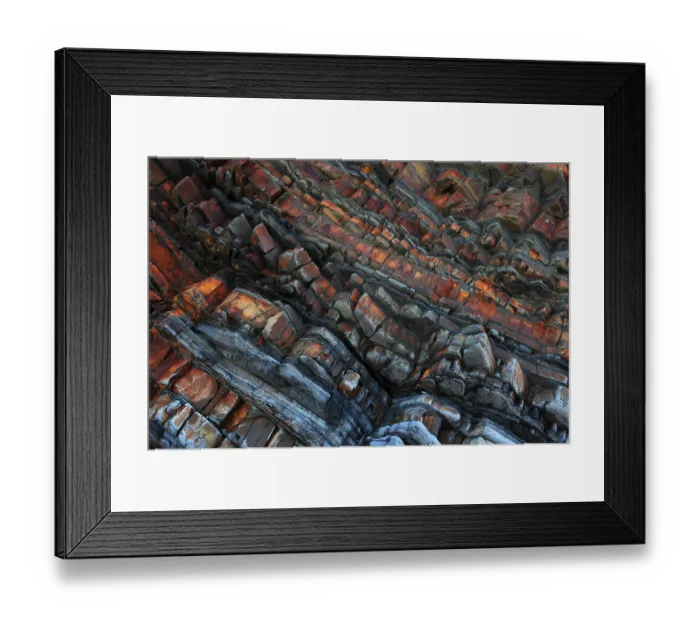 Framed Print : Tilted sandstone, mudstone and siltstone rock strata contorted by tectonic plate movement during Hercynian orogeny. Sandymouth Bay, Cornwall, UK. February, 2024 Framed Print : Tilted sandstone, mudstone and siltstone rock strata contorted by tectonic plate movement during Hercynian orogeny. Sandymouth Bay, Cornwall, UK. February, 2024