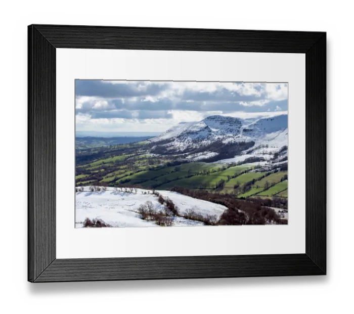 Framed Print : The Darens Ice Age landslips on the Black Mountains and the Olchon Valley viewed from Black Hill / the Cat's Back, Herefordshire, England, UK. March, 2024 Framed Print : The Darens Ice Age landslips on the Black Mountains and the Olchon Valley viewed from Black Hill / the Cat's Back, Herefordshire, England, UK. March, 2024