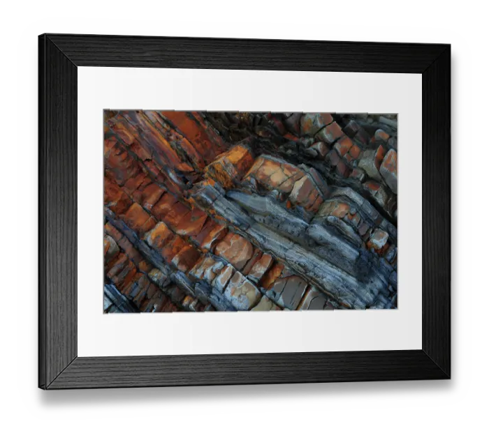 Framed Print : Tilted sandstone, mudstone and siltstone rock strata contorted by tectonic plate movement during Hercynian orogeny. Sandymouth Bay, Cornwall, UK. February, 2024 Framed Print : Tilted sandstone, mudstone and siltstone rock strata contorted by tectonic plate movement during Hercynian orogeny. Sandymouth Bay, Cornwall, UK. February, 2024