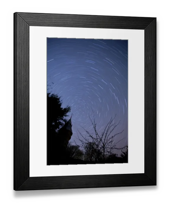 Framed Print : Star trails at night over silhouetted dovecote and trees, Sark, The Channel Islands, UK. April, 2011 Framed Print : Star trails at night over silhouetted dovecote and trees, Sark, The Channel Islands, UK. April, 2011