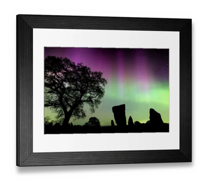 Framed Print : Aurora borealis in night sky at the Grey Ladies stone circle / Nine Stone Close stone circle, Peak District National Park, Derbyshire, England, UK. 10th May 2024 Framed Print : Aurora borealis in night sky at the Grey Ladies stone circle / Nine Stone Close stone circle, Peak District National Park, Derbyshire, England, UK. 10th May 2024