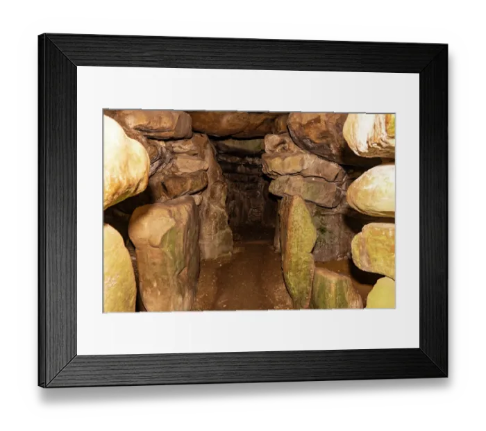 Framed Print : The chamber of West Kennet Long Barrow built with sarsen stones featuring the passageway and two burial chambers on either side, dated to the Early Neolithic Period Framed Print : The chamber of West Kennet Long Barrow built with sarsen stones featuring the passageway and two burial chambers on either side, dated to the Early Neolithic Period
