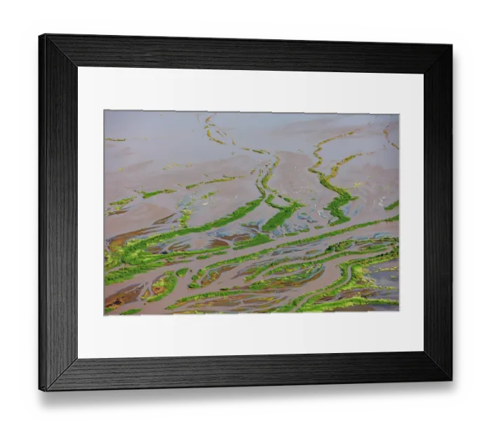 Framed Print : Aerial view of freshwater estuary entering the lake after heavy rains, Lake Magadi, Kenya. February, 2024 Framed Print : Aerial view of freshwater estuary entering the lake after heavy rains, Lake Magadi, Kenya. February, 2024
