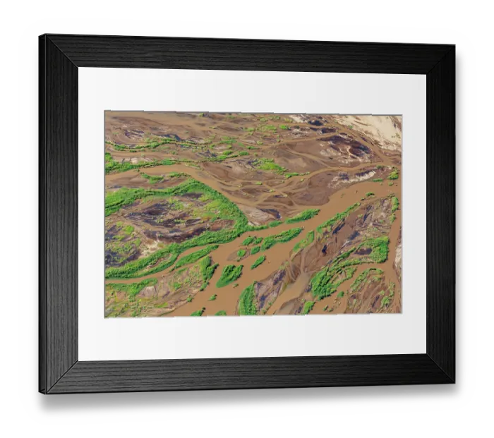 Framed Print : Aerial view of freshwater estuary entering the lake after heavy rains, Lake Magadi, Kenya. February, 2024 Framed Print : Aerial view of freshwater estuary entering the lake after heavy rains, Lake Magadi, Kenya. February, 2024