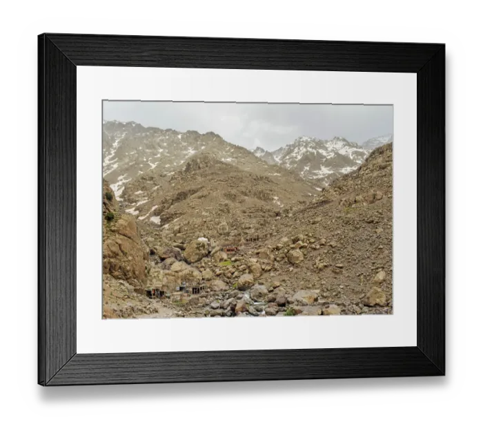 Framed Print : Village and stalls surrounding shrine of Sidi Chamarouch, King of the Djinn, Mount Toubkal, Atlas Mountains, Morocco. April, 2023 Framed Print : Village and stalls surrounding shrine of Sidi Chamarouch, King of the Djinn, Mount Toubkal, Atlas Mountains, Morocco. April, 2023
