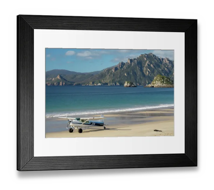 Framed Print : Transport plane on the beach runway of Codfish Island with the Ruggedy Range of Stewart Island in the background, Whenua Hou / Codfish Island, New Zealand. April, 2019 Framed Print : Transport plane on the beach runway of Codfish Island with the Ruggedy Range of Stewart Island in the background, Whenua Hou / Codfish Island, New Zealand. April, 2019