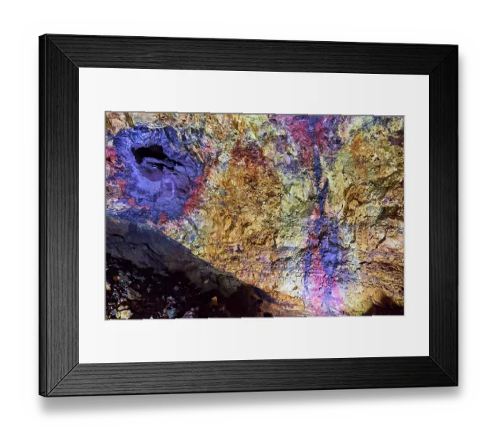 Framed Print : Coloured rocks inside the magma chamber of the dormant Thrihnukagigur volcano. Yellow is sulfur oxide, grey and black is basalt rock and green is copper Framed Print : Coloured rocks inside the magma chamber of the dormant Thrihnukagigur volcano. Yellow is sulfur oxide, grey and black is basalt rock and green is copper
