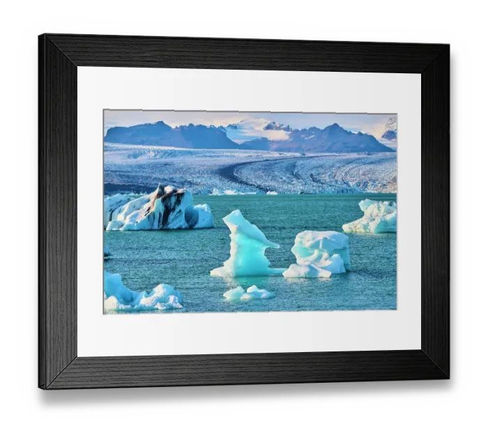 Framed Print : Icebergs floating on glacial lagoon with glacier in background, Jokulsarlon ice lagoon, Vatnajokull National Park, Iceland. September, 2023 Framed Print : Icebergs floating on glacial lagoon with glacier in background, Jokulsarlon ice lagoon, Vatnajokull National Park, Iceland. September, 2023