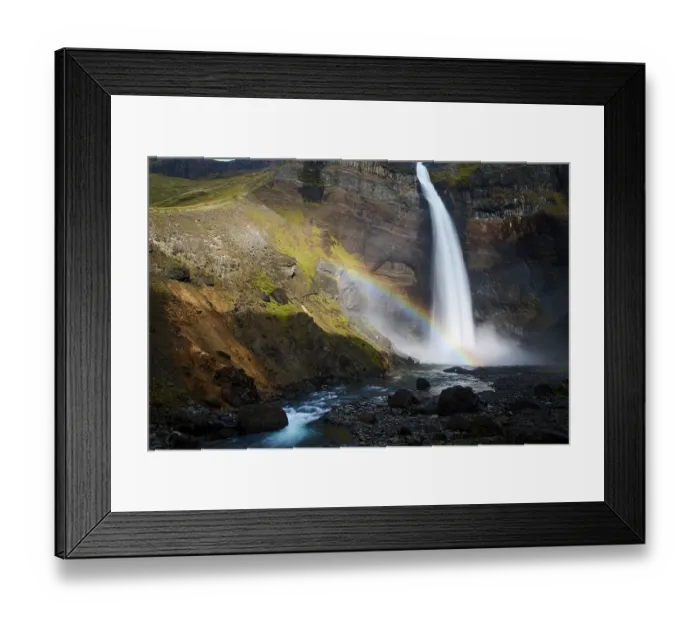 Framed Print : Haifoss waterfall cascading over steep cliffs with rainbow, Fossa river, Fossadalur, Iceland. September, 2023 Framed Print : Haifoss waterfall cascading over steep cliffs with rainbow, Fossa river, Fossadalur, Iceland. September, 2023