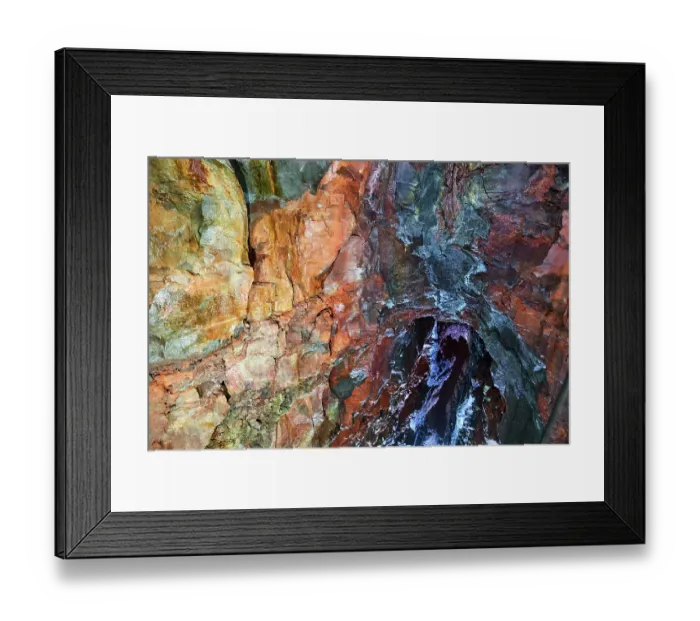 Framed Print : Coloured rocks inside the magma chamber of the dormant Thrihnukagigur volcano. Yellow is sulfur oxide, grey and black is basalt rock and green is copper Framed Print : Coloured rocks inside the magma chamber of the dormant Thrihnukagigur volcano. Yellow is sulfur oxide, grey and black is basalt rock and green is copper