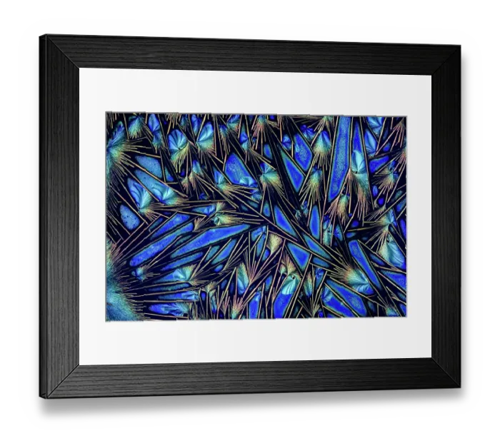 Framed Print : Barium Platinocyanide (Molecular Formula Ba[Pt(CN)4]) photographed under cross polarised light on an antique microscope slide