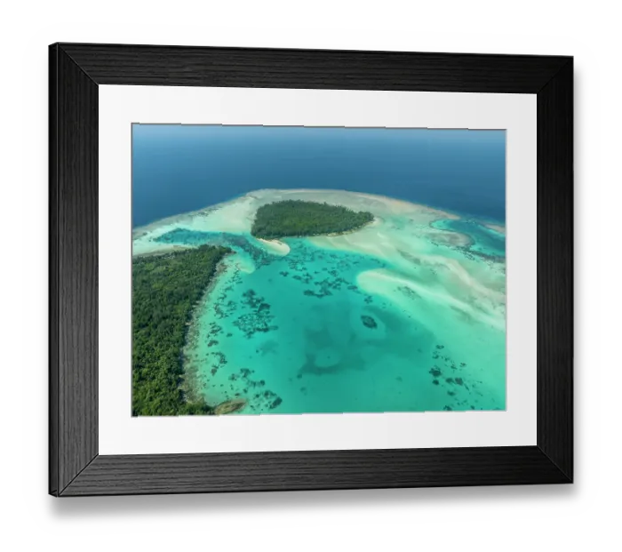 Framed Print : Aerial view of the surroundings of Mussau Island located in the Bismarck Archipelago, Murat Marine Protected Area, New Ireland Province, Papua New Guinea. November, 2023