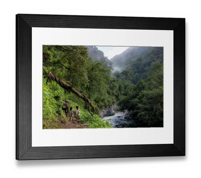 Framed Print : Two Kogui children with a mule walking along riverbank in the Buritaca valley, Sierra Nevada de Santa Marta, Colombia. December, 2021 Framed Print : Two Kogui children with a mule walking along riverbank in the Buritaca valley, Sierra Nevada de Santa Marta, Colombia. December, 2021