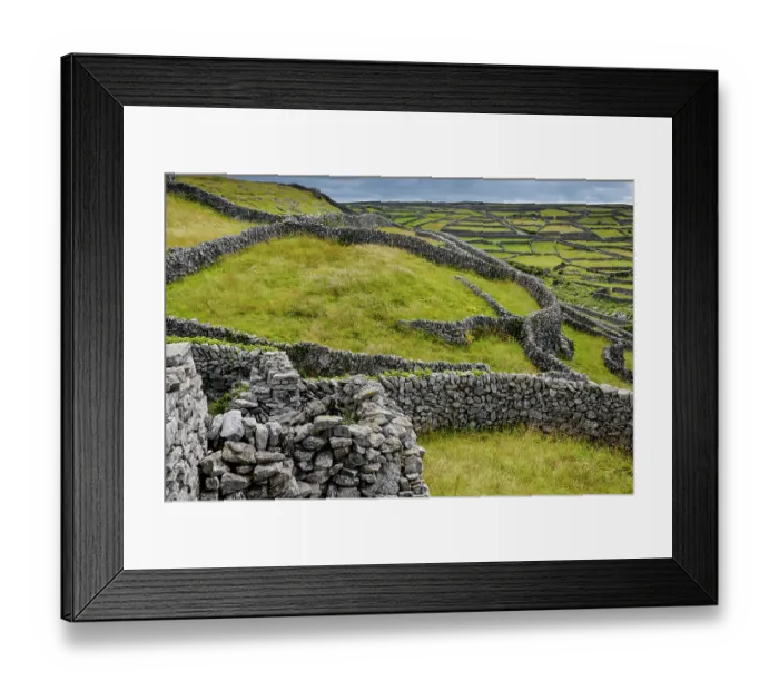 Framed Print : View over countryside with mosaic of drystone walls, Inisheer, Aran Islands, County Galway, Republic of Ireland. June, 2019 Framed Print : View over countryside with mosaic of drystone walls, Inisheer, Aran Islands, County Galway, Republic of Ireland. June, 2019