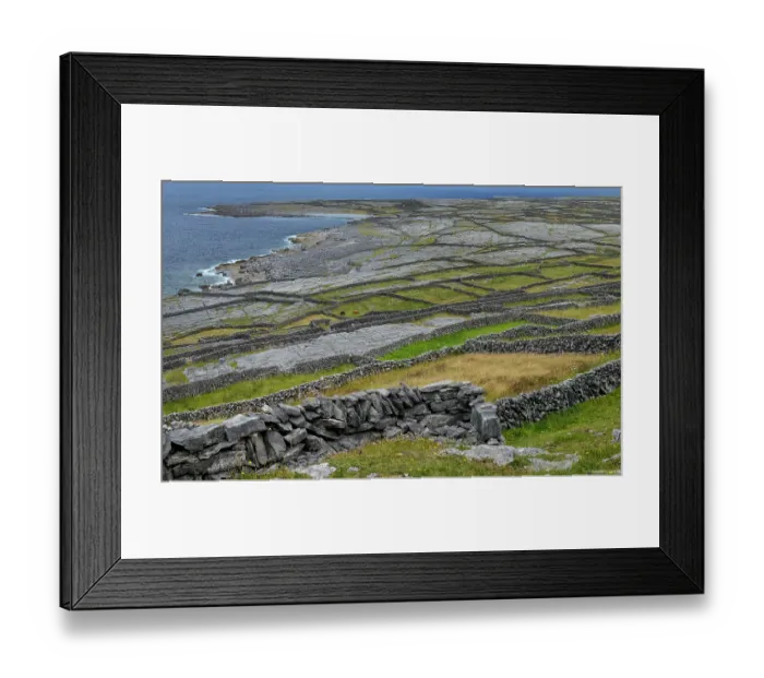 Framed Print : View across coastal countryside with mosaic of drystone walls, Inishmaan, Aran Islands, County Galway, Republic of Ireland. June, 2019