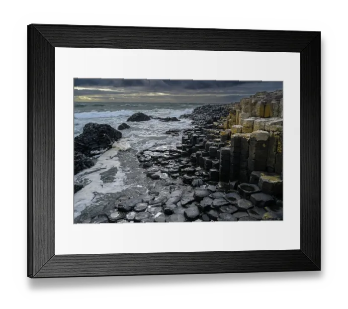 Framed Print : Coastal basalt landscape, Giant's Causeway, UNESCO World Heritage Site, County Antrim, Northern Ireland, UK. June, 2022 Framed Print : Coastal basalt landscape, Giant's Causeway, UNESCO World Heritage Site, County Antrim, Northern Ireland, UK. June, 2022