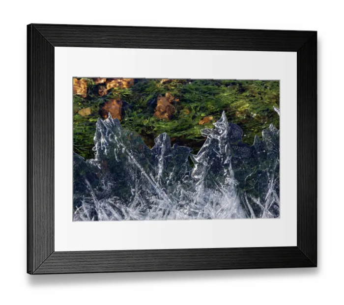 Framed Print : Ice patterns on partially frozen stream across heathland, New Forest, Hampshire, England, UK. January, 2023 Framed Print : Ice patterns on partially frozen stream across heathland, New Forest, Hampshire, England, UK. January, 2023