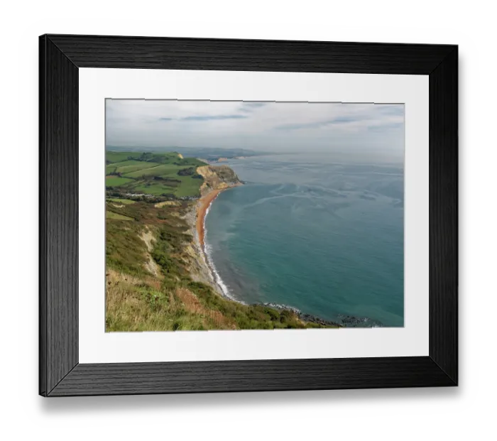 Framed Print : View long coast to Seatown and beach, Golden Cap, Dorset, England, UK. October, 2023 Framed Print : View long coast to Seatown and beach, Golden Cap, Dorset, England, UK. October, 2023