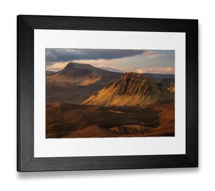 Framed Print : The Quiraing in warm morning light, eastern face of Meall na Suiramach, the northernmost summit of the Trotternish on the Isle of Skye, Scotland, UK. March, 2024 Framed Print : The Quiraing in warm morning light, eastern face of Meall na Suiramach, the northernmost summit of the Trotternish on the Isle of Skye, Scotland, UK. March, 2024