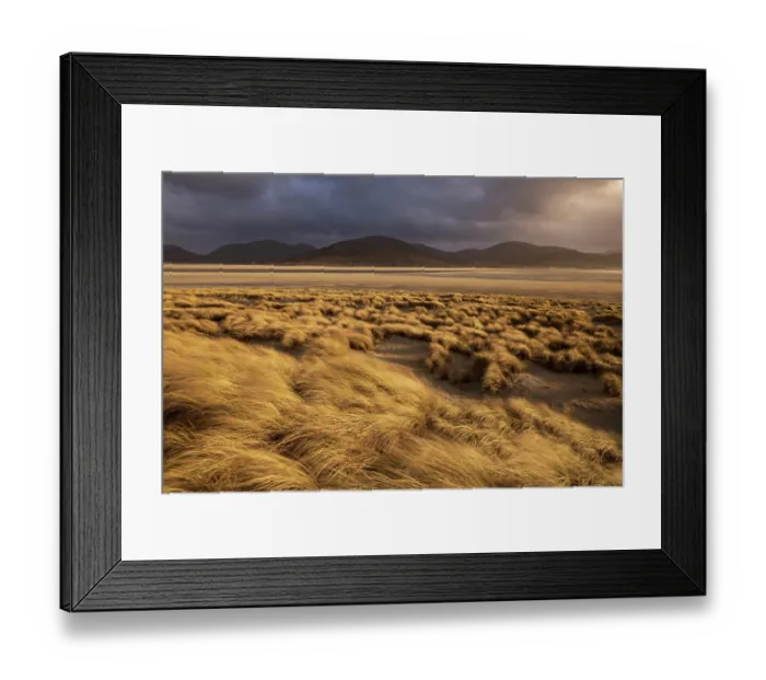 Framed Print : Sand dunes and beach under stormy sky, Luskentyre, Isle of Harris, Outer Hebrides, Scotland, UK. March, 2024 Framed Print : Sand dunes and beach under stormy sky, Luskentyre, Isle of Harris, Outer Hebrides, Scotland, UK. March, 2024
