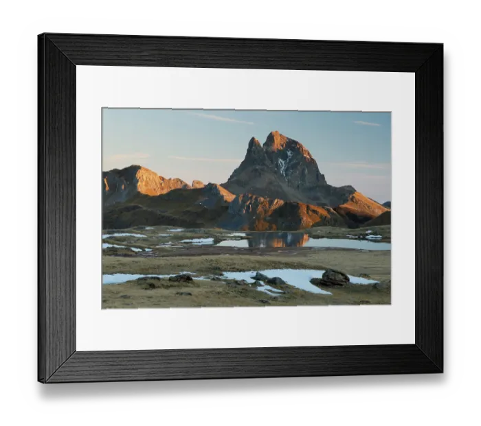 Framed Print : Anayet Lakes and the peak of Midi d´Ossau in Pyrennes National Park, France in background, Tena Valley, Pyrenees, Spain. November, 2023 Framed Print : Anayet Lakes and the peak of Midi d´Ossau in Pyrennes National Park, France in background, Tena Valley, Pyrenees, Spain. November, 2023