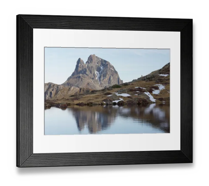 Framed Print : Chamois (Rupicapra pyrenaica) standing alone on mountainside next to lake with the peak of the Midi d´Ossau in Pyrennes National Park, France in background, Anayet Lakes Framed Print : Chamois (Rupicapra pyrenaica) standing alone on mountainside next to lake with the peak of the Midi d´Ossau in Pyrennes National Park, France in background, Anayet Lakes