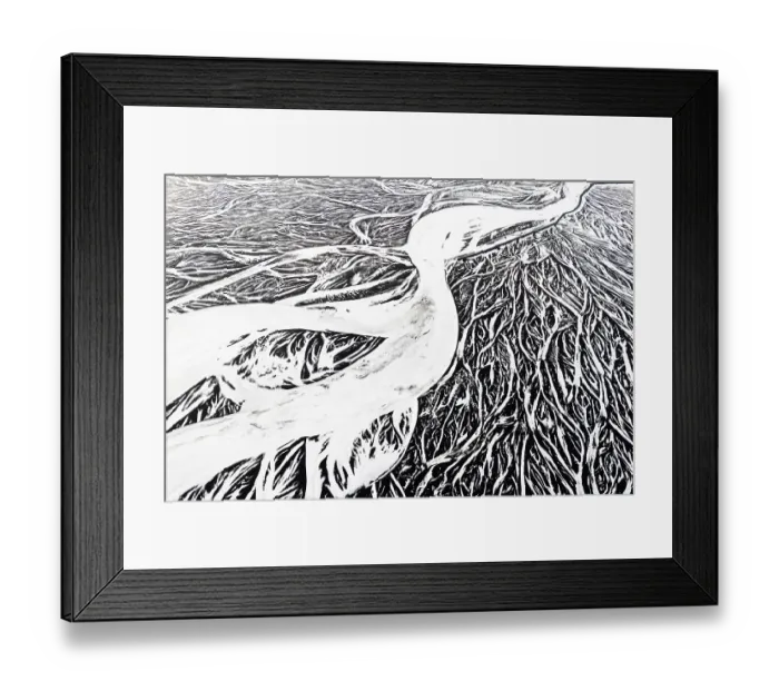 Framed Print : Aerial shot of Hverfisfljota glacial river branching out on the Skeidararsandur flood plains Framed Print : Aerial shot of Hverfisfljota glacial river branching out on the Skeidararsandur flood plains