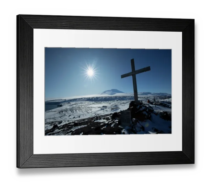 Framed Print : Cross on Windvane Hill, erected by the Ross Sea Party of Sir Ernest Shackleton's Imperial Trans-Antarctic Expedition in memory of three party members who died nearby Framed Print : Cross on Windvane Hill, erected by the Ross Sea Party of Sir Ernest Shackleton's Imperial Trans-Antarctic Expedition in memory of three party members who died nearby