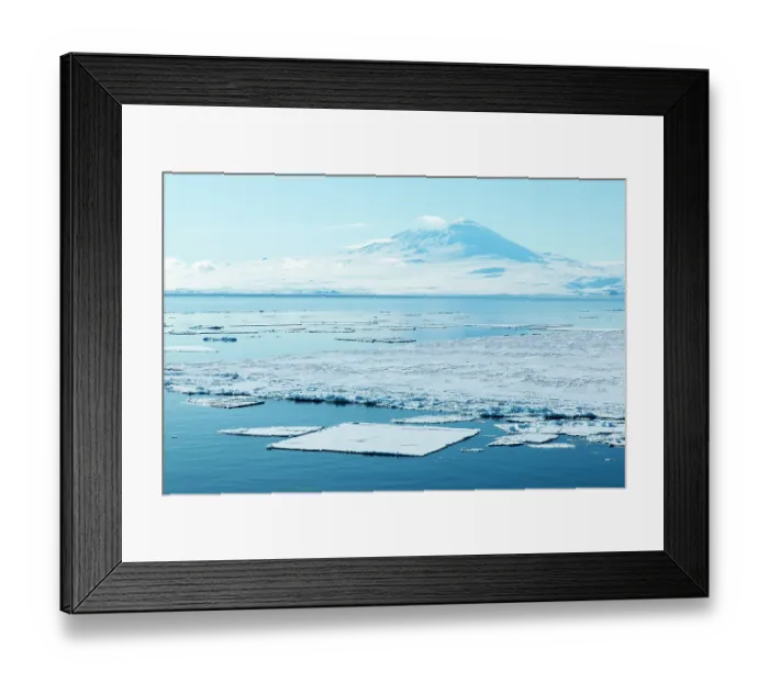 Framed Print : Sea ice on McMurdo Sound with Mount Terror in background, Cape Chocolate vicinity, , Ross Sea, Antarctica. February, 2023 Framed Print : Sea ice on McMurdo Sound with Mount Terror in background, Cape Chocolate vicinity, , Ross Sea, Antarctica. February, 2023