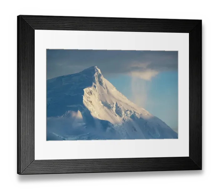 Framed Print : Sunrise over snow-covered mountain peak, upper Marguerite Bay area, Adelaide Island, Antarctic Peninsula, Antarctica. February, 2023
