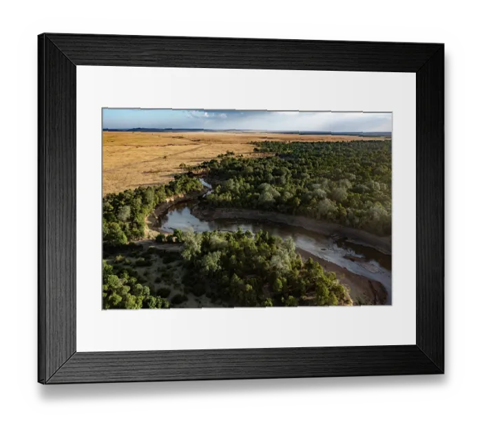 Framed Print : Aerial view of the Mara river, Masai-Mara game reserve, Kenya. August, 2023 Framed Print : Aerial view of the Mara river, Masai-Mara game reserve, Kenya. August, 2023